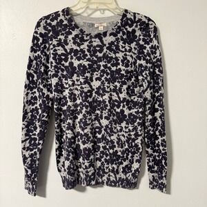 GAP Women's‎ Floral Print Long Sleeve Crewneck Sweater 100% Cotton S Gray Purple